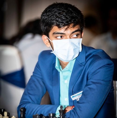 Gukesh D. beat GM Karthik Venkataraman in the eighth round in New Delhi. (Pic credit: AICF)