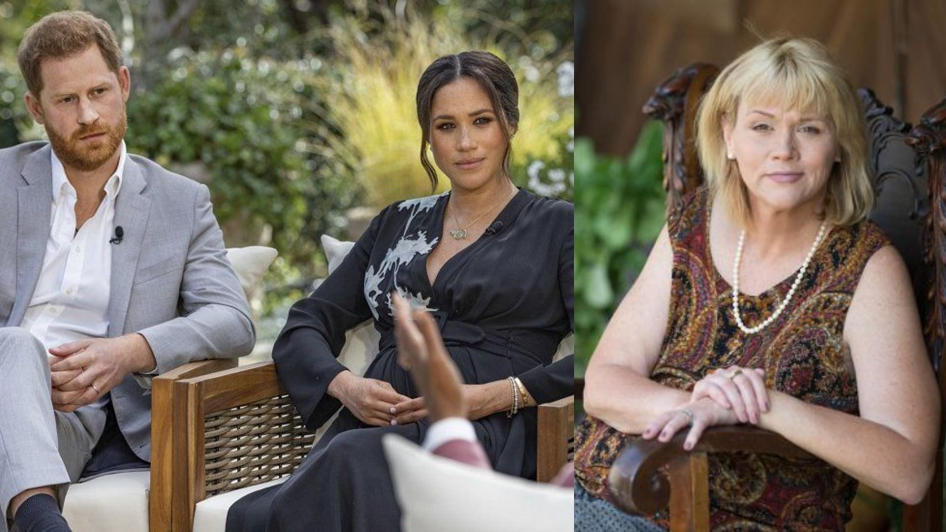 The Duke and Duchess during the sit-down interview, and Samantha Markle (Images via CBS and Splash News)