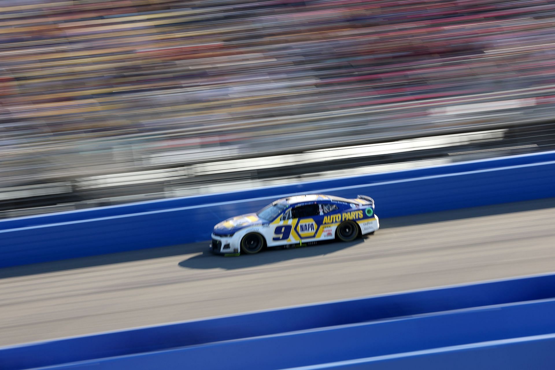 Chase Elliott&#039;s #9 Camaro running during the WISE Power 400 at Auto Club Speedway (Photo by James Gilbert/Getty Images)