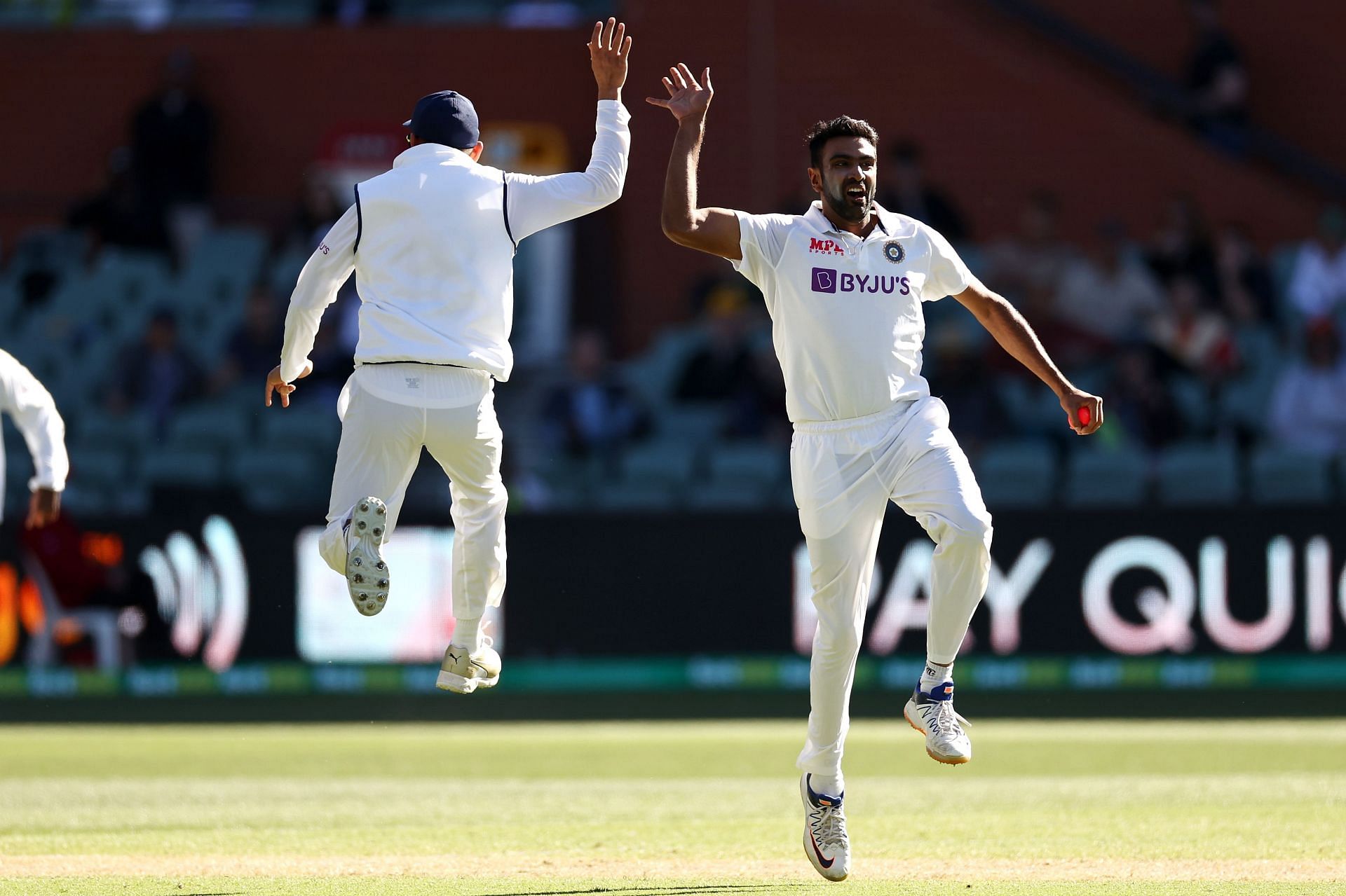 Ravichandran Ashwin (right) celebrates a wicket.