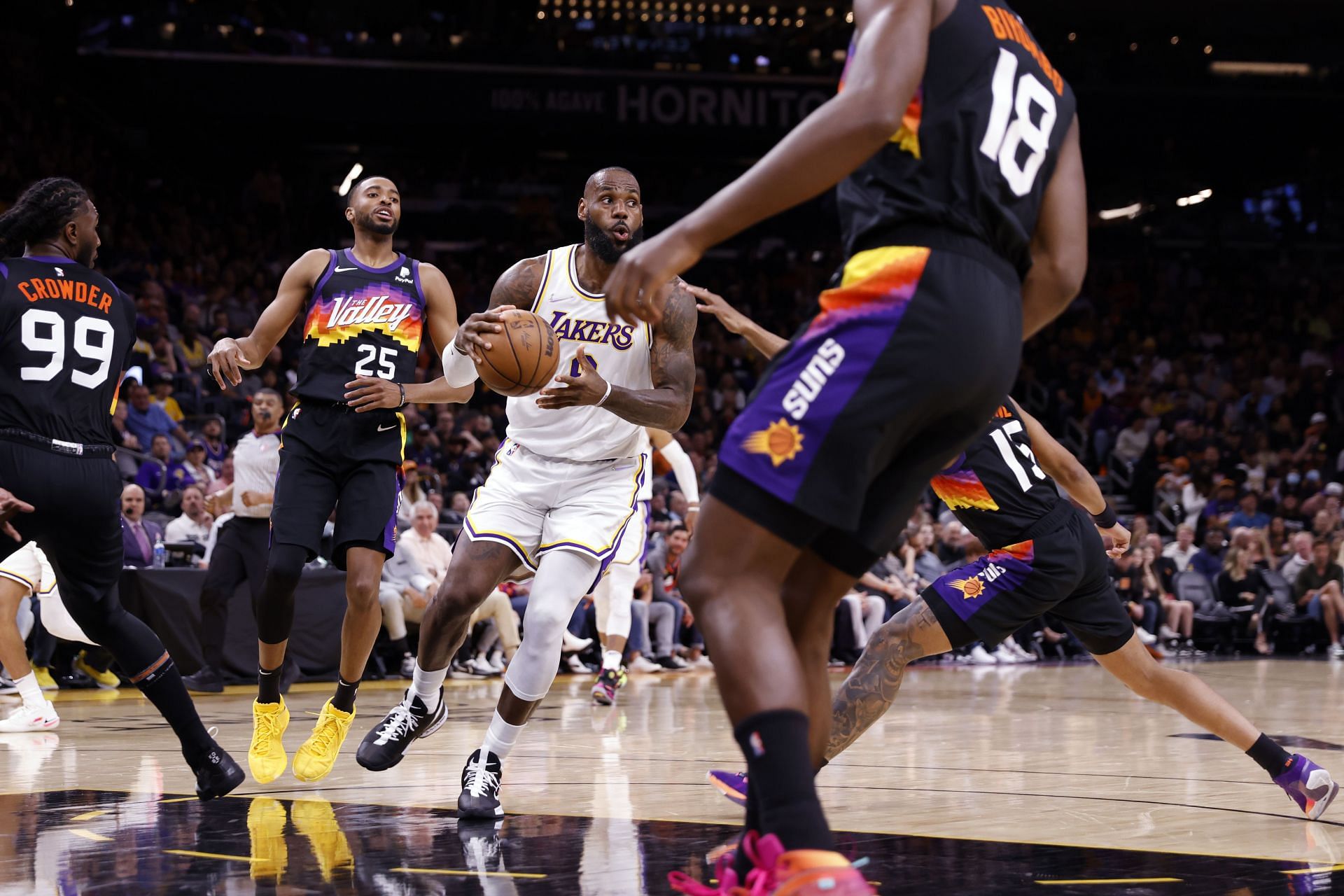 LeBron James in action during Los Angeles Lakers v Phoenix Suns game
