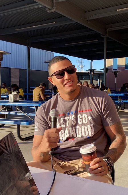 San Diego Padre Manny Machado dons a Let's Go Brandon t-shirt following  Kid Rock's now infamous interview