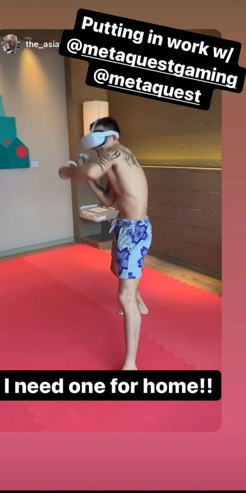 Thanh Le gets a workout in virtual reality. | [Screengrab from Thanh Le&#039;s Instagram stories]