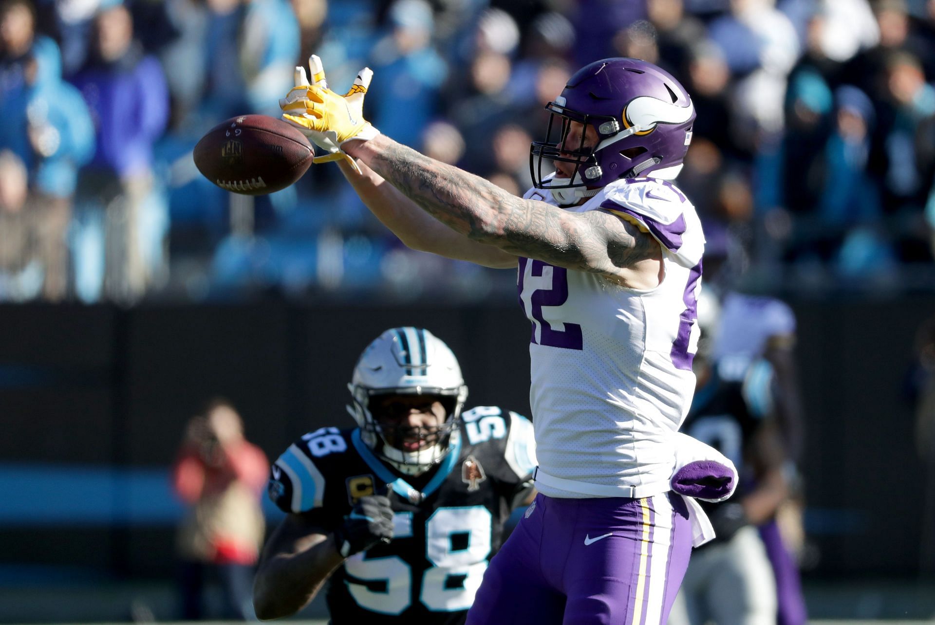 Rudolph goes up for a pass against Carolina in 2017 (Photo: Getty)