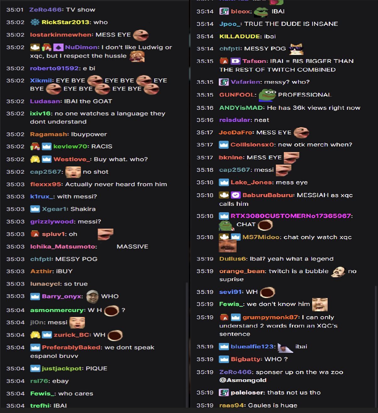 Fans discussing about Ibai&#039;s presence on Twitch (Images via Asmongold/Twitch chat)
