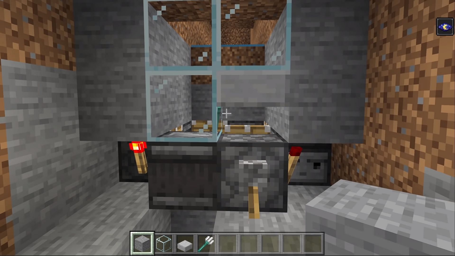 Collection area of the Minecraft farm (Image via Noise Gaming YouTube)