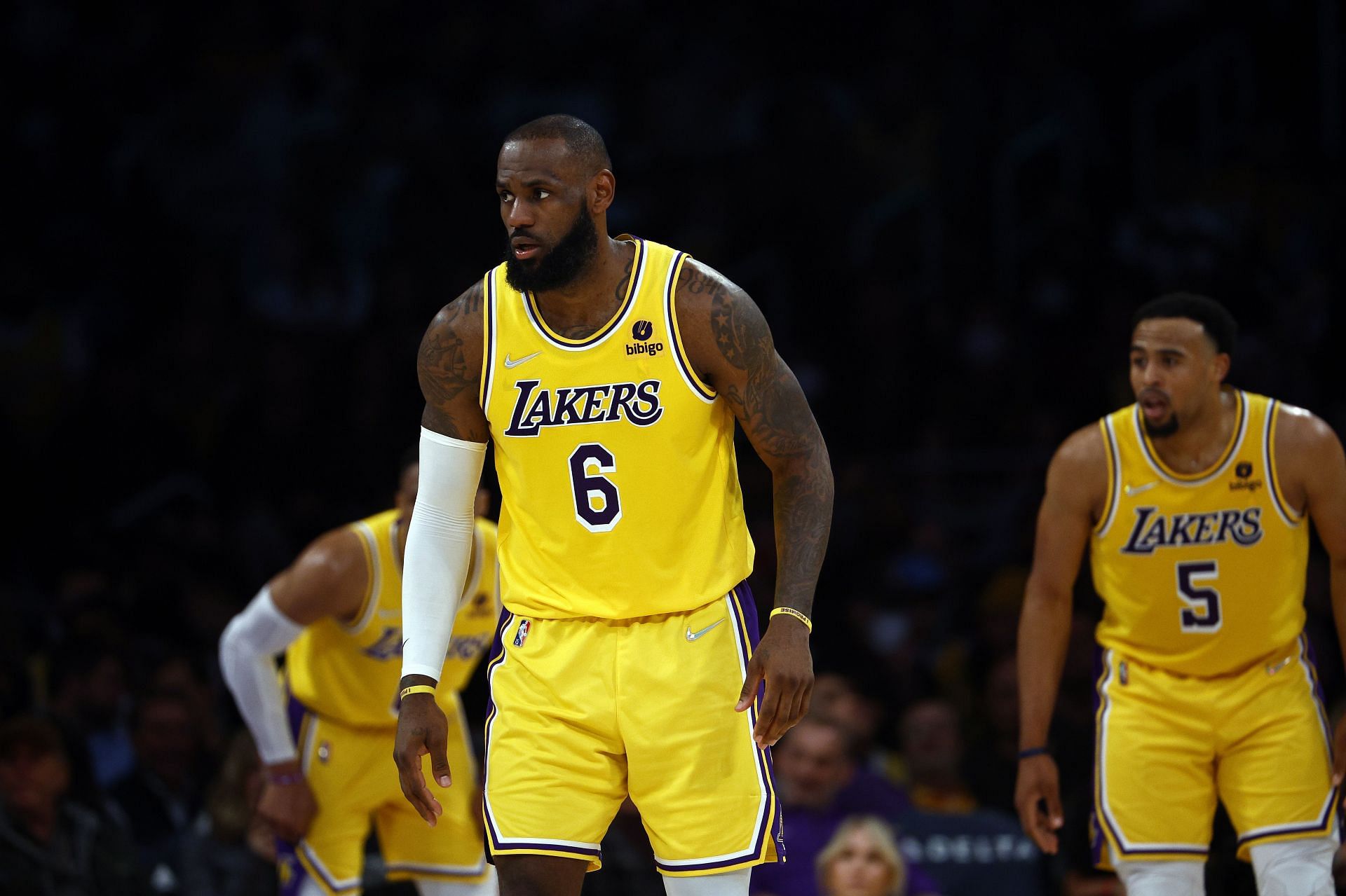 Toronto Raptors vs. LA Lakers: LeBron James looks for the ball.