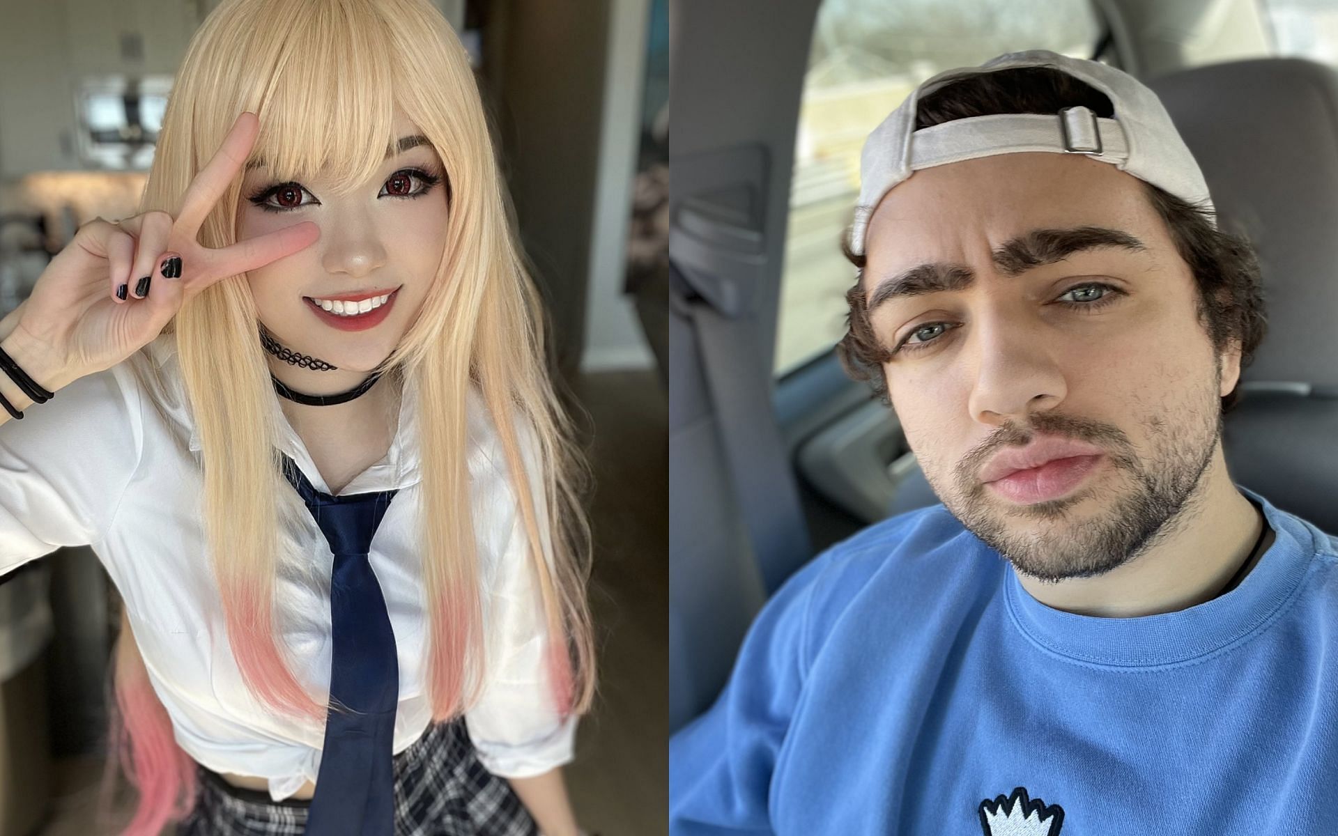 Emiru talks about how she got pulled over by police while hanging out with Mizkif (Images via Emiru and Mizkif/Twitter)