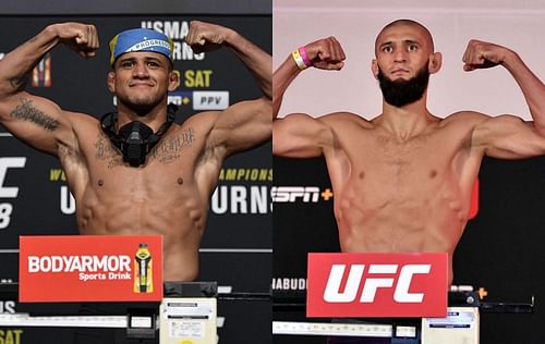 Gilbert Burns (left) faces Khamzat Chimaev (right) at UFC 273