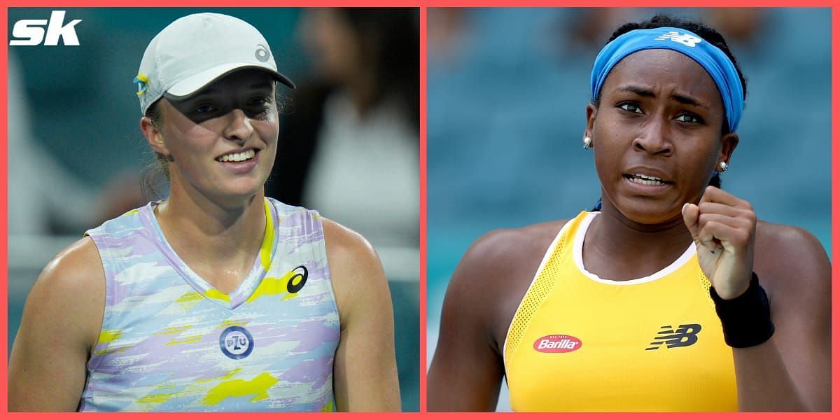 Iga Swiatek (L) &amp; Coco Gauff at the Miami Open