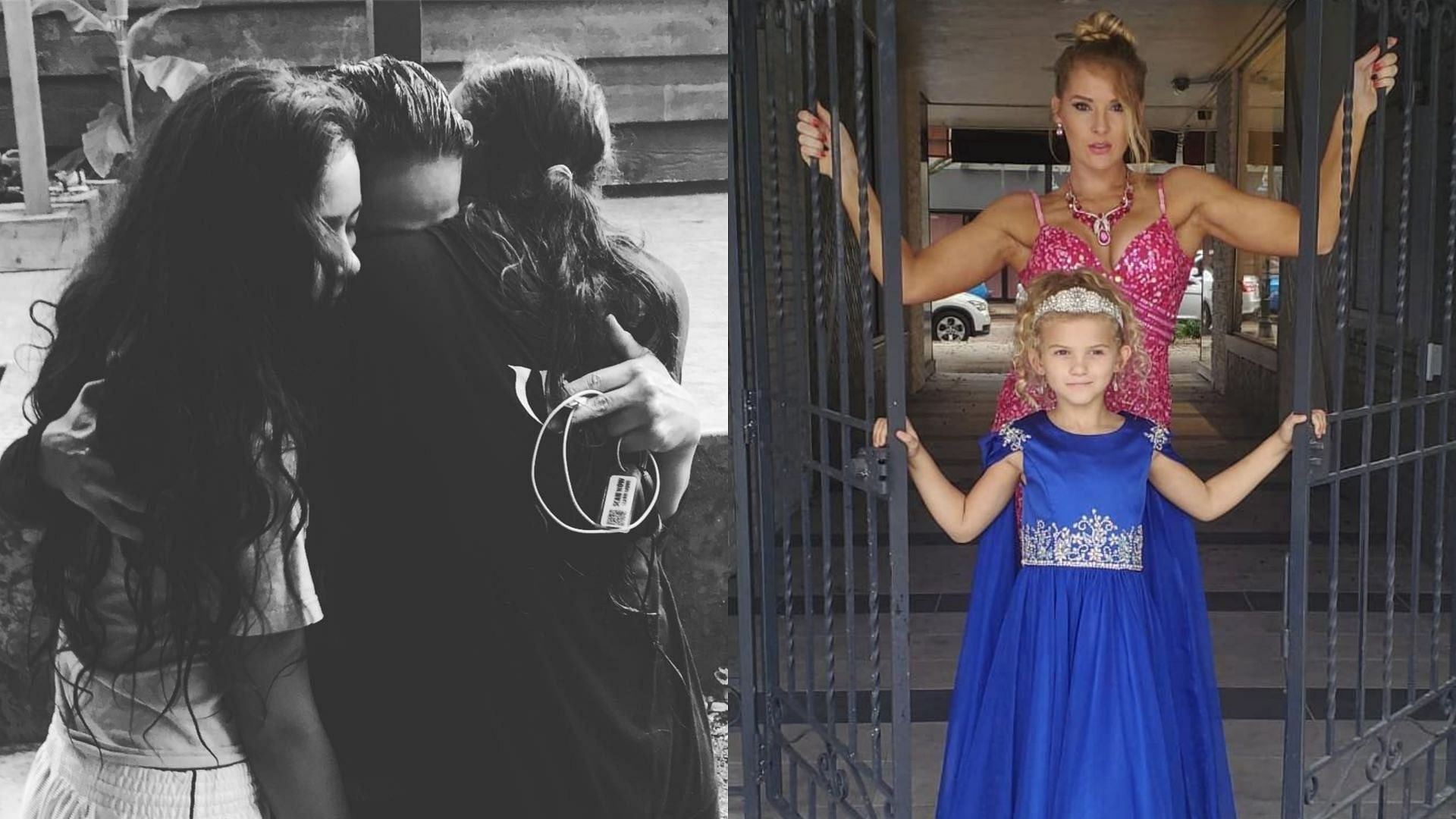 Tamina with her daughters (left) and Lacey Evans with her daughter, Summer (right)