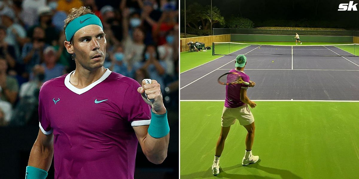 Rafael Nadal trains ahead of the 2022 Indian Wells Masters.