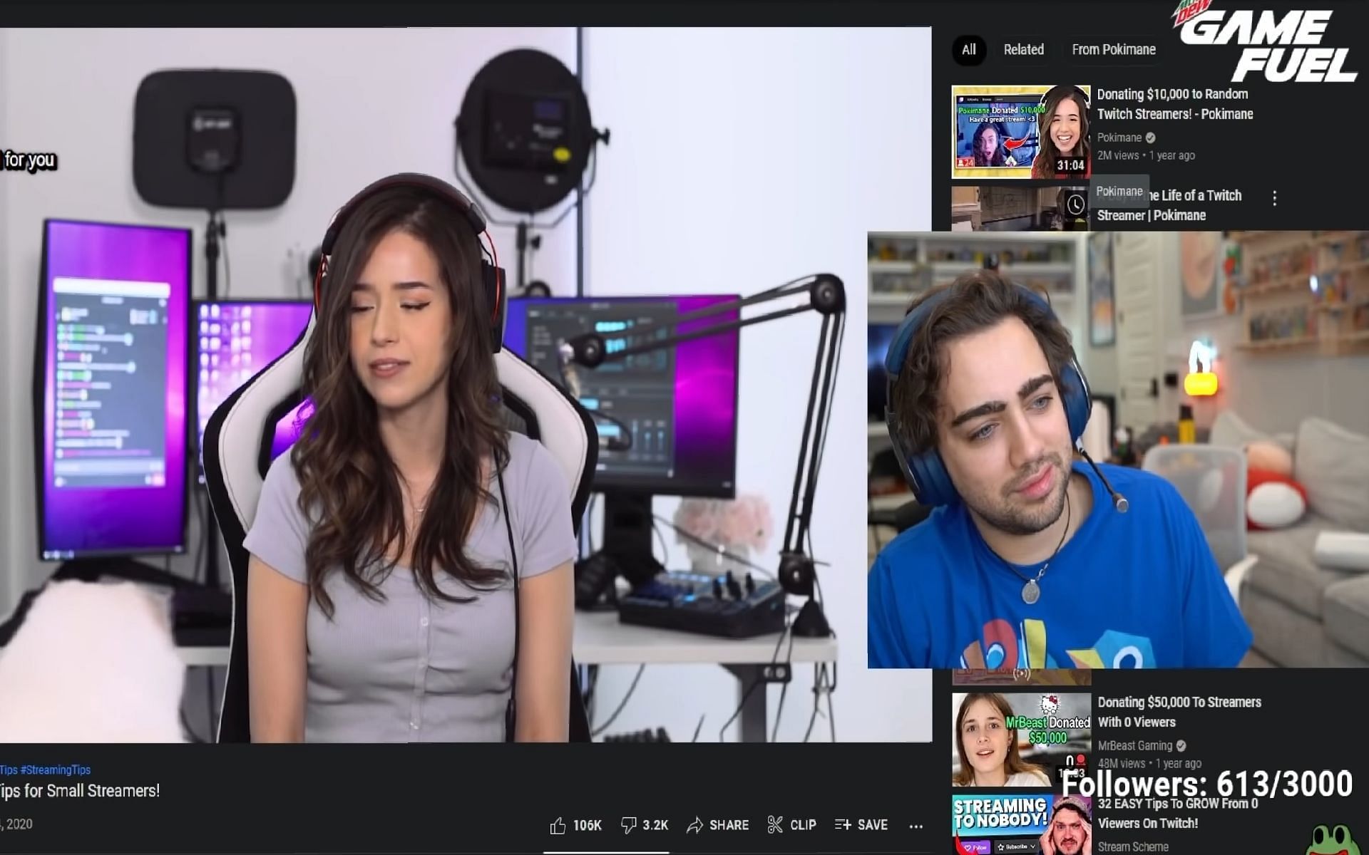 Mizkif talks about growing on Twitch while reacting to Pokimane&#039;s video (Images via Mizkif/YouTube)