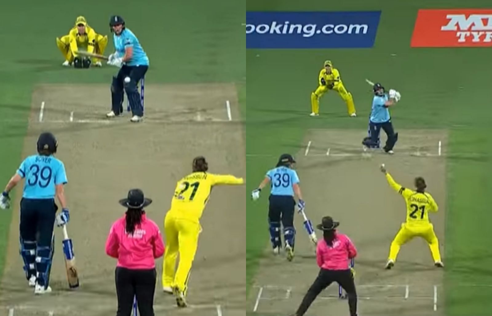 Jess Jonassen pulled off a blinder in the Women&rsquo;s World Cup 2022 match between England and Australia. Pics: ICC