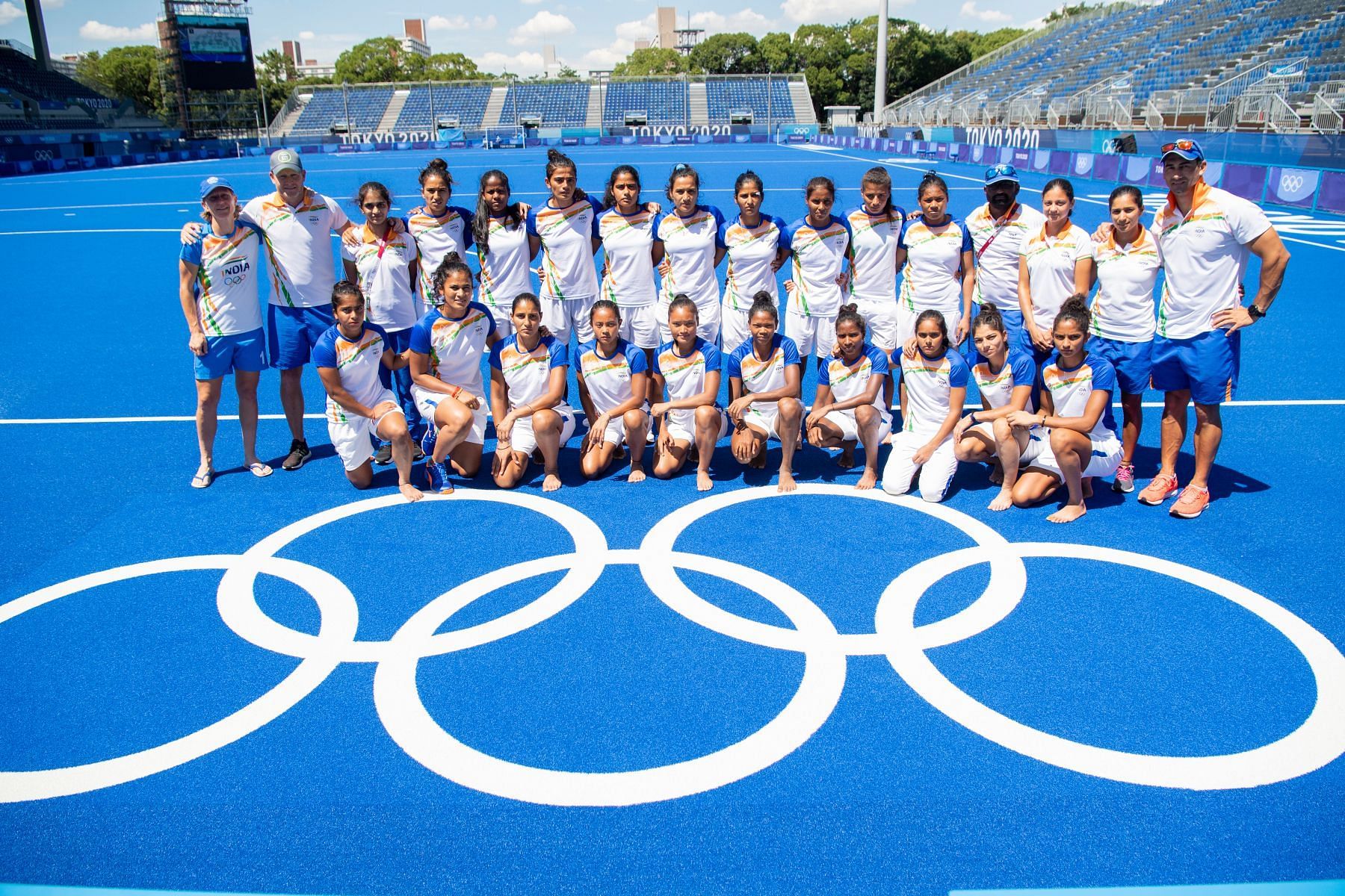 The Indian women&#039;s hockey team at the Tokyo Olympics. (PC: Hockey India)