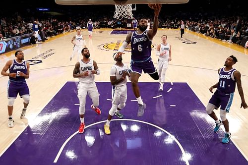 Los Angeles Lakers' LeBron James in action during a game against the Los Angeles Clippers.