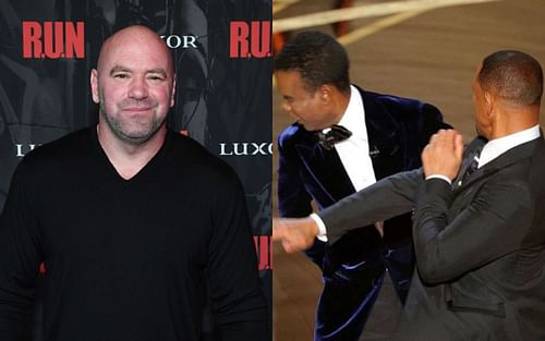 Dana White (L) via Getty and Will Smith-Chris Rock altercation (R) via Instagram @francisngannou