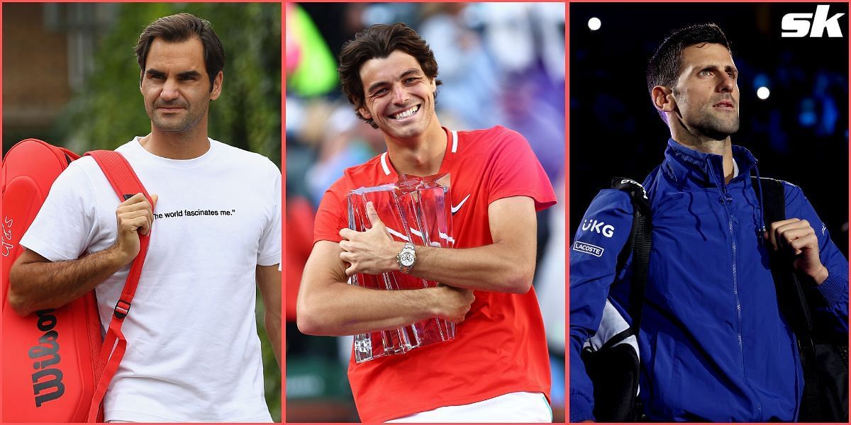 L-R: Roger Federer, Taylor Fritz and Novak Djokovic