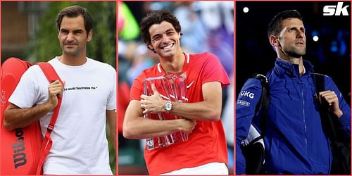 L-R: Roger Federer, Taylor Fritz and Novak Djokovic