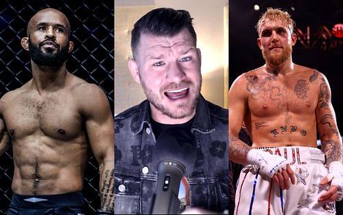 Demetrious Johnson (L) via. twitter/MMAHistoryToday; Michael Bisping (C) via. Youube/MichaelBisping; Jake Paul (R)