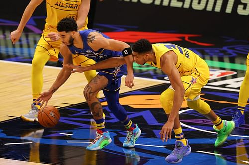 Giannis Antetokounmpo and Jayson Tatum during the 2021 NBA All-Star Game