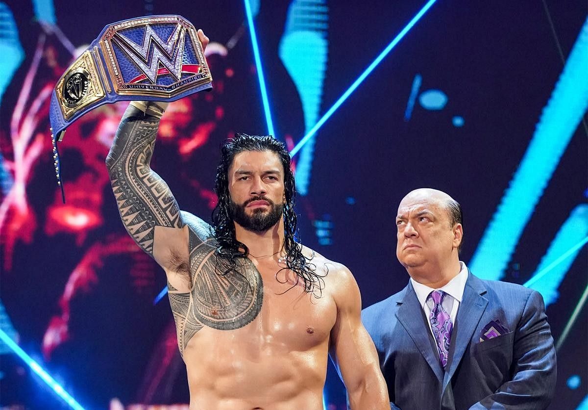 Roman Reigns poses with the Universal title