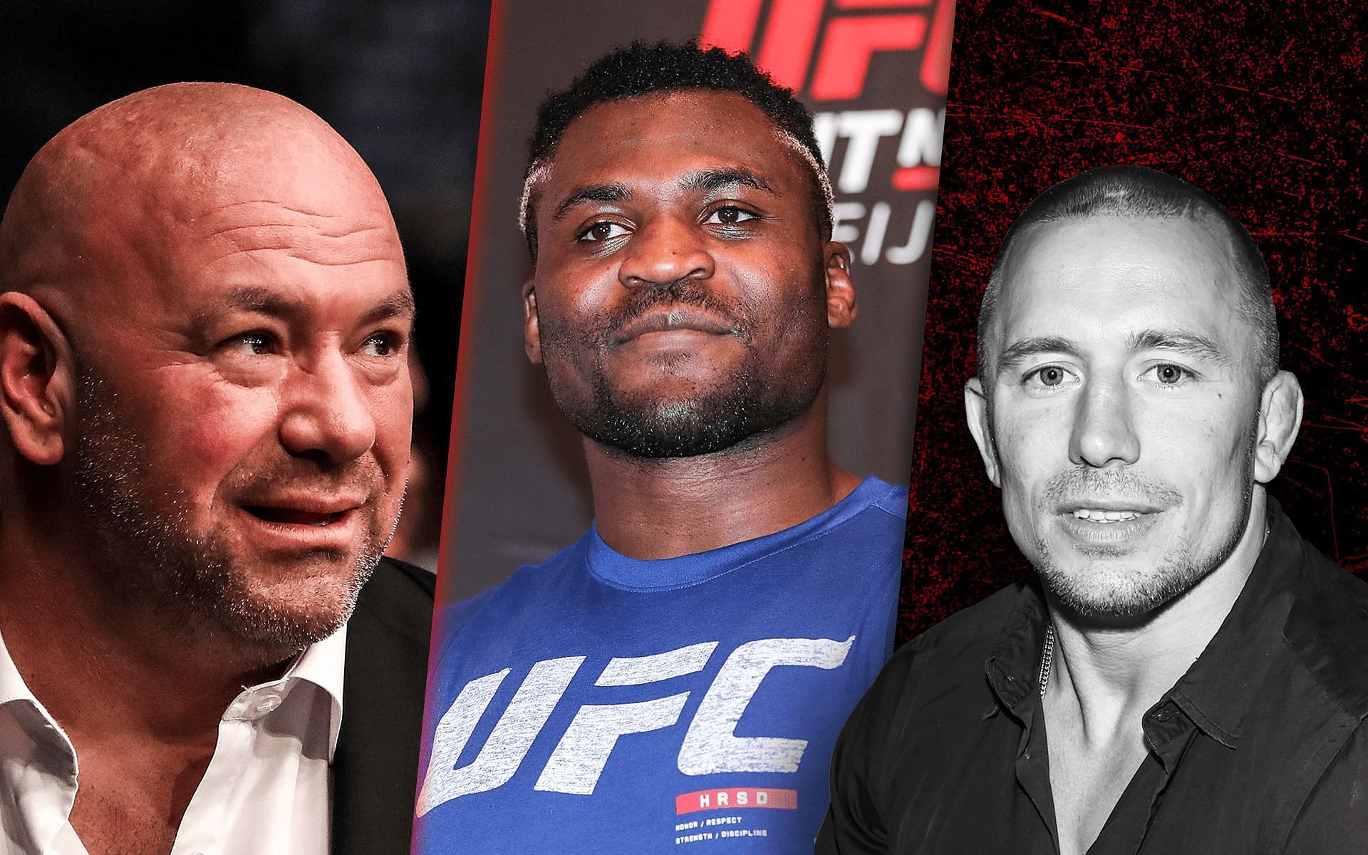 (L to R) Dana White, Francis Ngannou and Georges St-Pierre