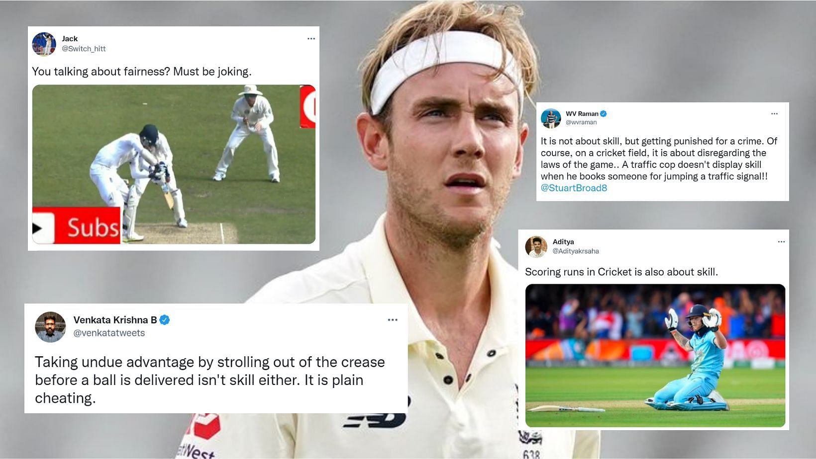 Twitter reactions to Stuart Broad&#039;s Tweet on MCC rule changes.