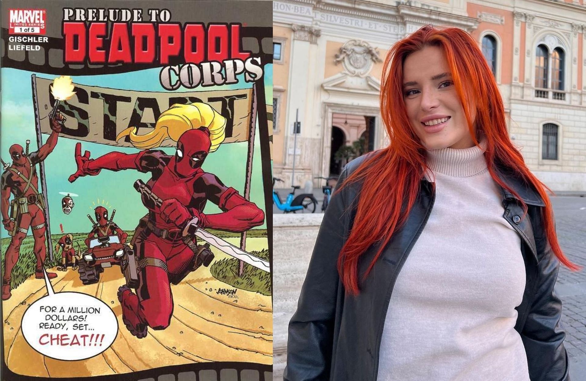 Lady Deadpool in the comics and Bella Thorne (Image via Marvel Comics and bellathorne/Instagram)