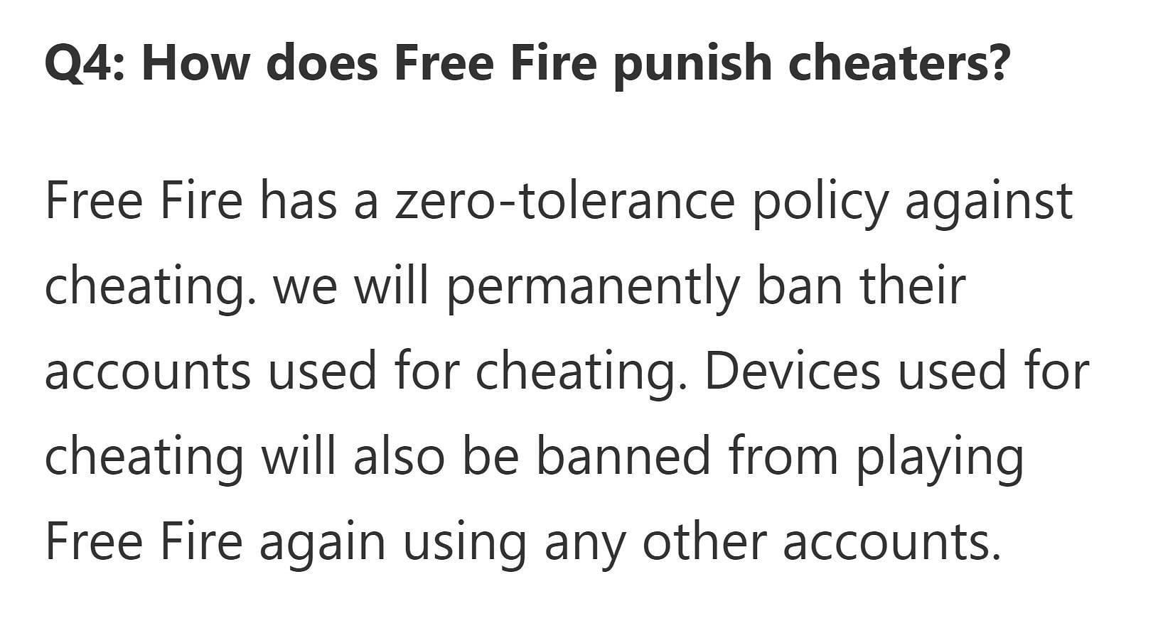 Garena&rsquo;s stance on cheating as per the official Anti-hack FAQ (Image via Garena)