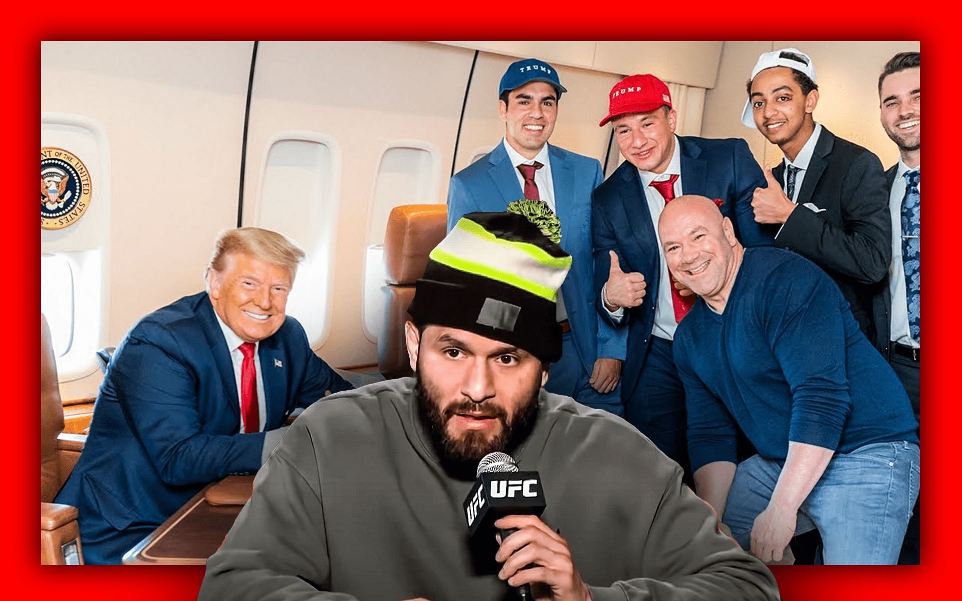 Jorge Masvidal (Front), Donald Trump (Left) and the Nelk Boys (Image courtesy of Getty and NELK YouTube)