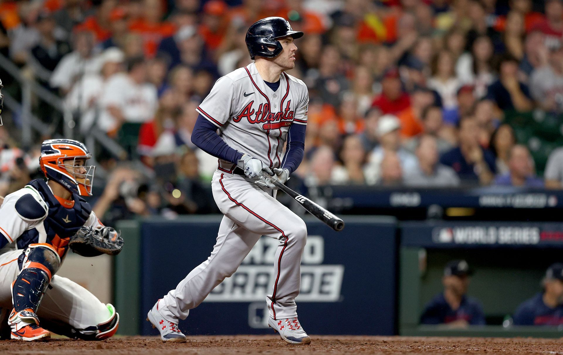 Freddie Freeman at the plate during the World Series - Atlanta Braves v Houston Astros - Game Six