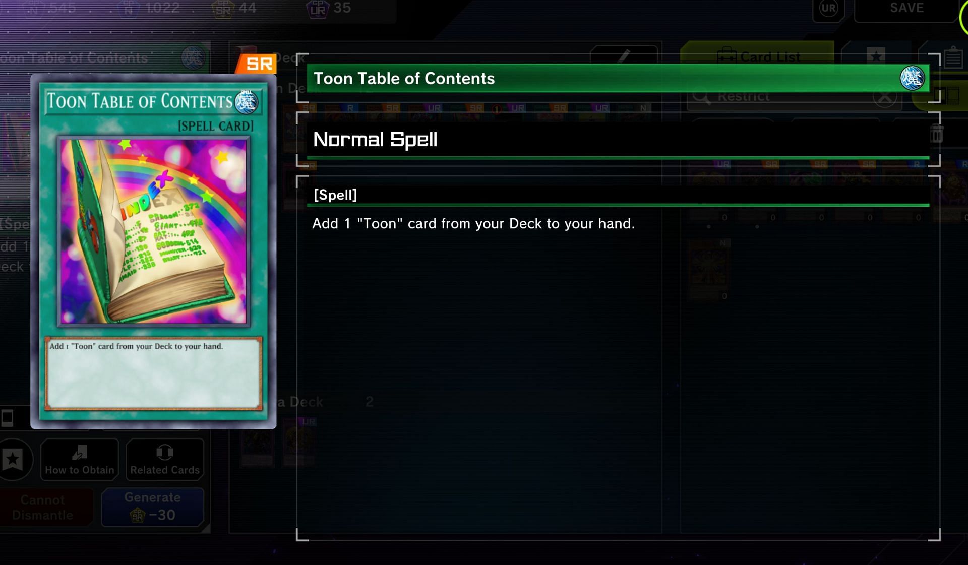 An incredibly useful card, Toon Table of Contents finds one Toon card (Image via Konami)