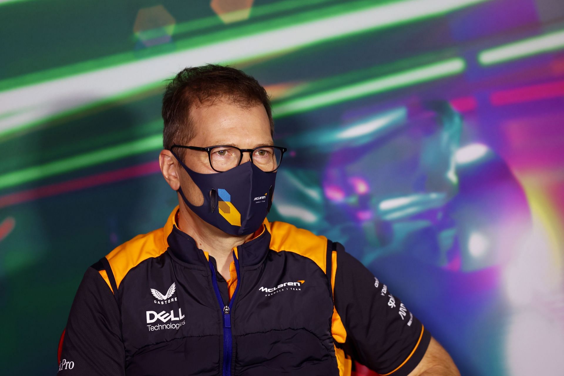 McLaren team principal Andreas Seidl during the 2022 F1 Saudi Arabian GP pre-race press conference (Photo by Lars Baron/Getty Images)