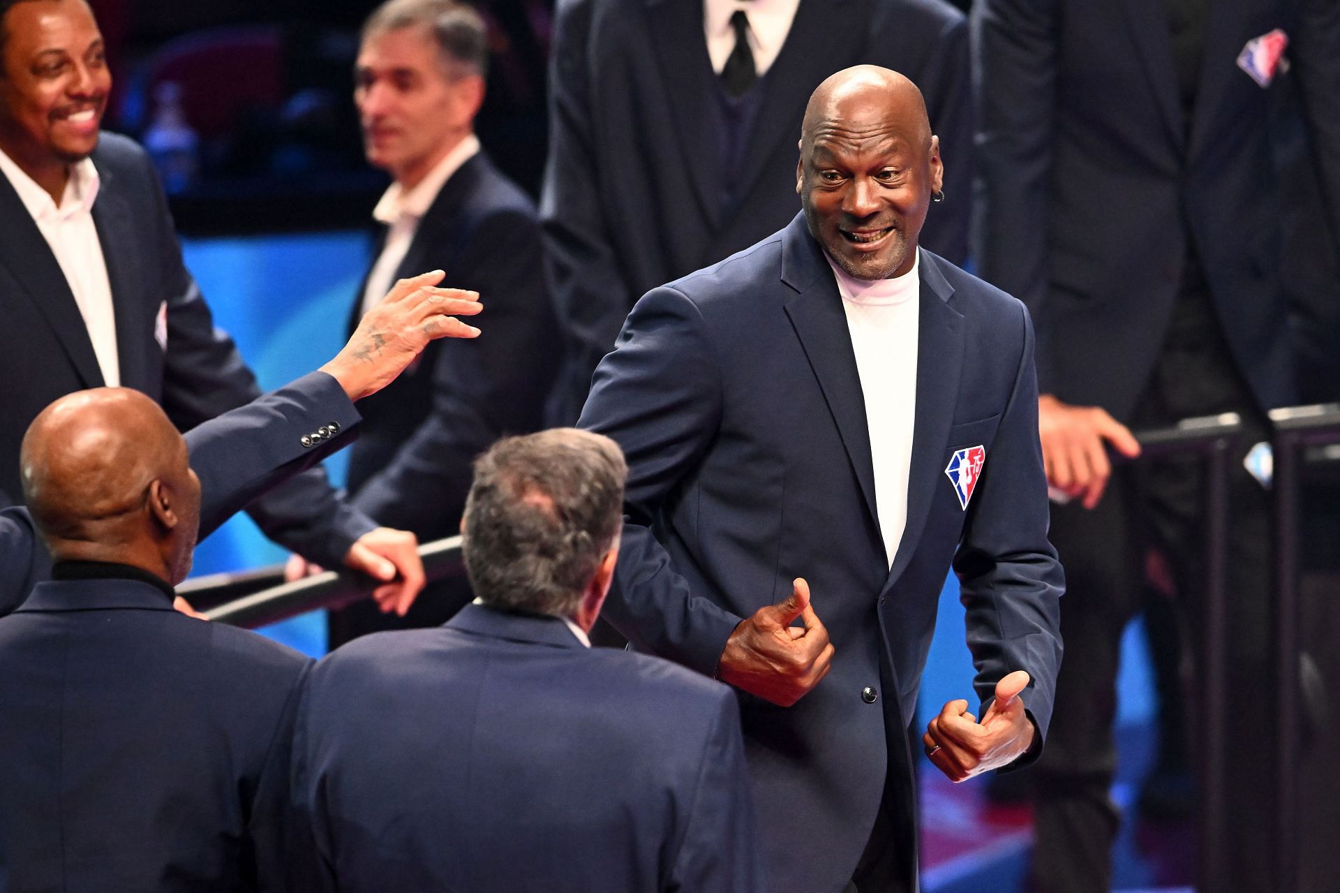 2022 All-Star Game: Michael Jordan reacts after being introduced to the NBA 75.