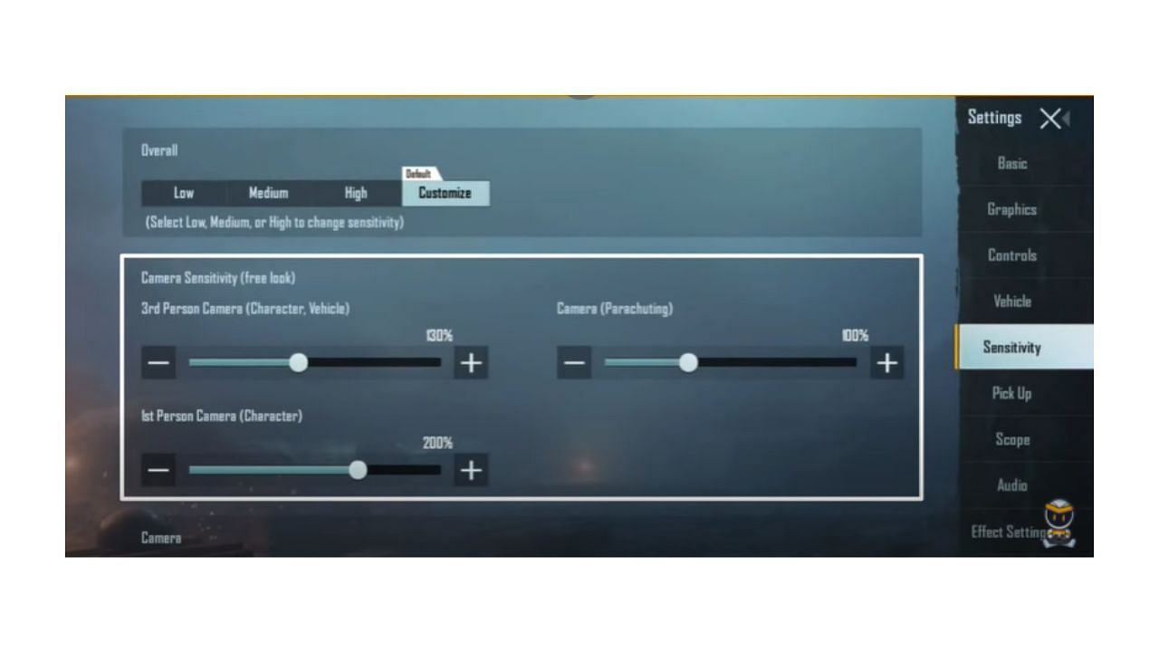 Sensitivity settings for 3-finger with gyro (Image via Zendex/YouTube)