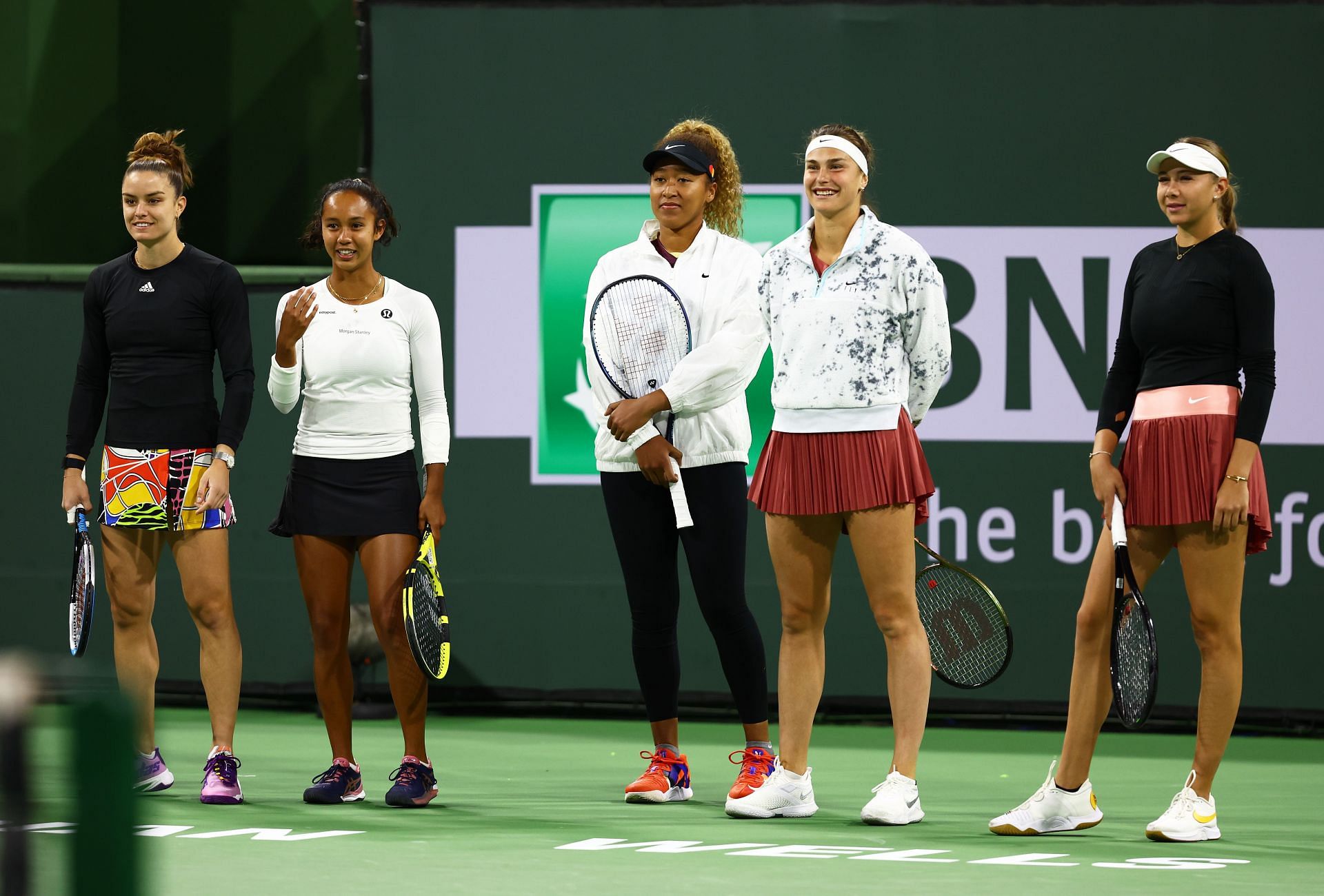 (L-R): Maria Sakkari, Leylah Fernandez, Naomi Osaka, Aryna Sabalenka and Amanda Anisimova at this year&#039;s Eisenhower Cup Tie Break Tens