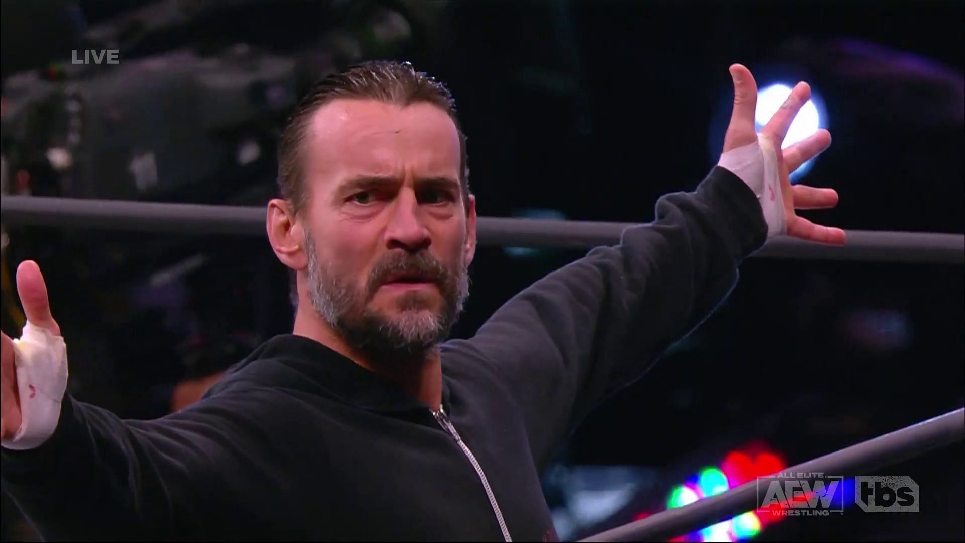 Punk in the ring before his match last night, on AEW Dynamite.