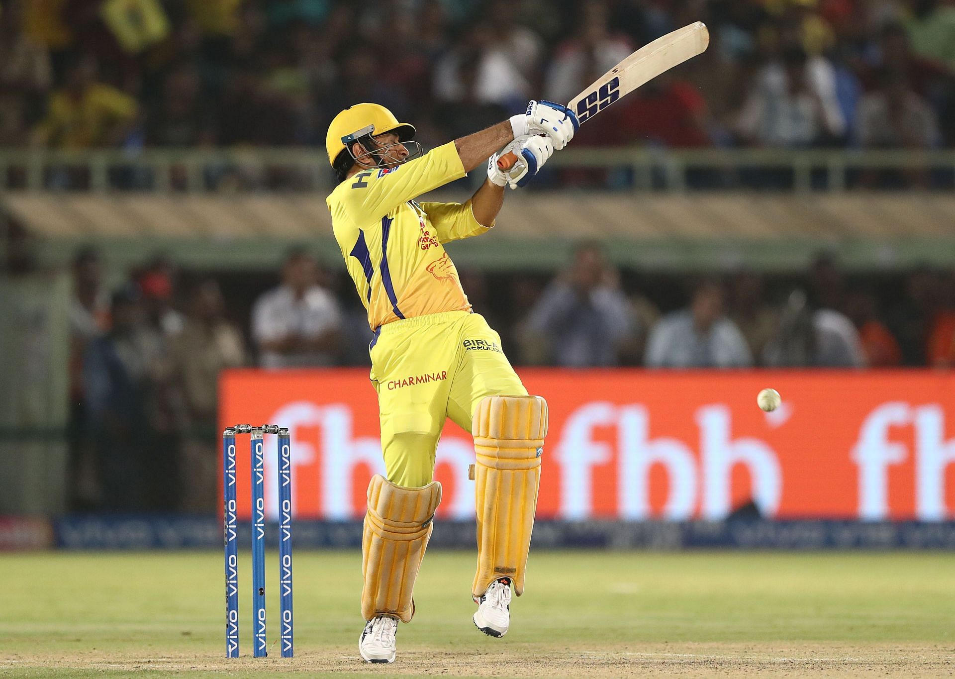 MS Dhoni hits a big one. Pic: Getty Images