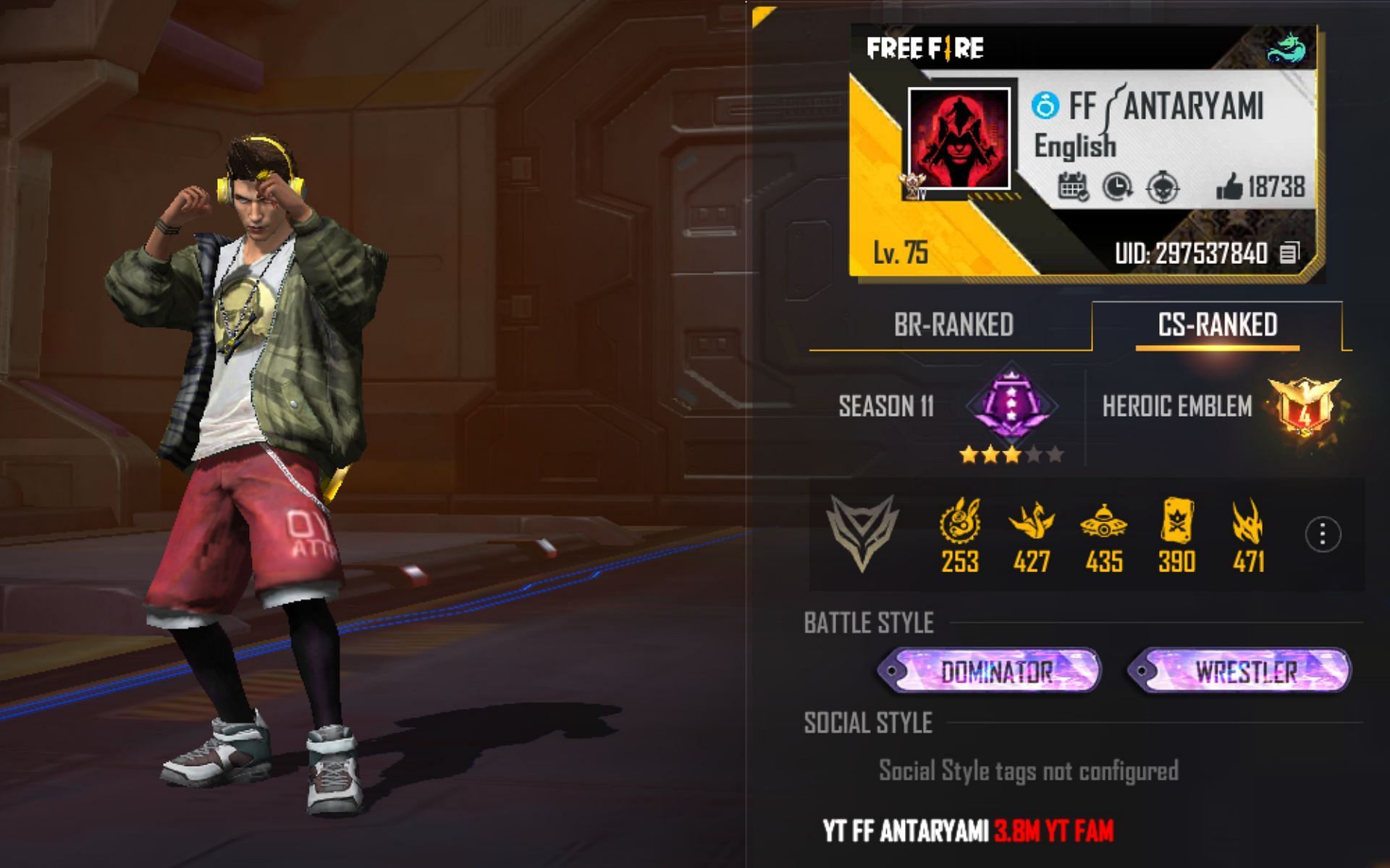 FF Antaryani&#039;s Free Fire MAX ID (Image via Garena)