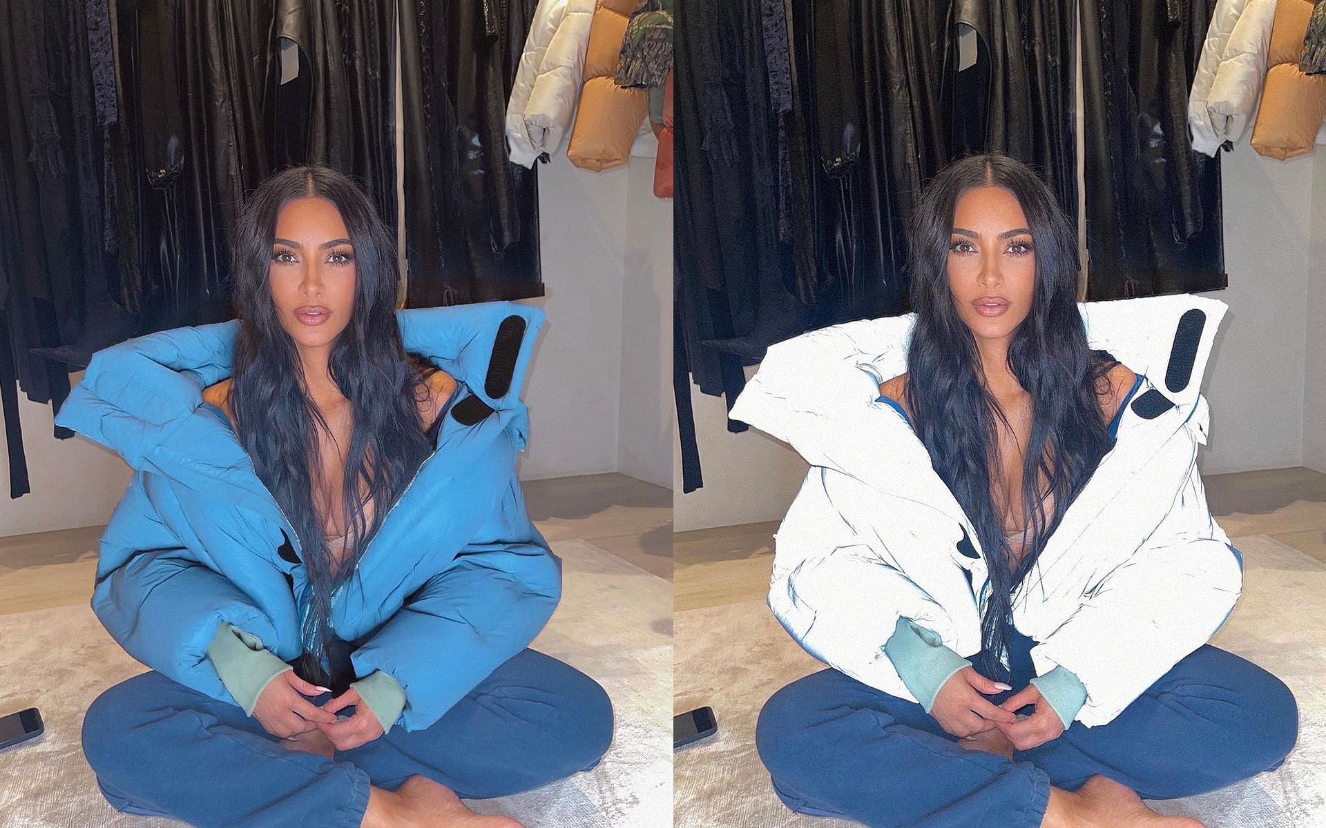 Kim spotted wearing a Yeezy jacket on Instagram (Images via kimkardashian/Instagram)