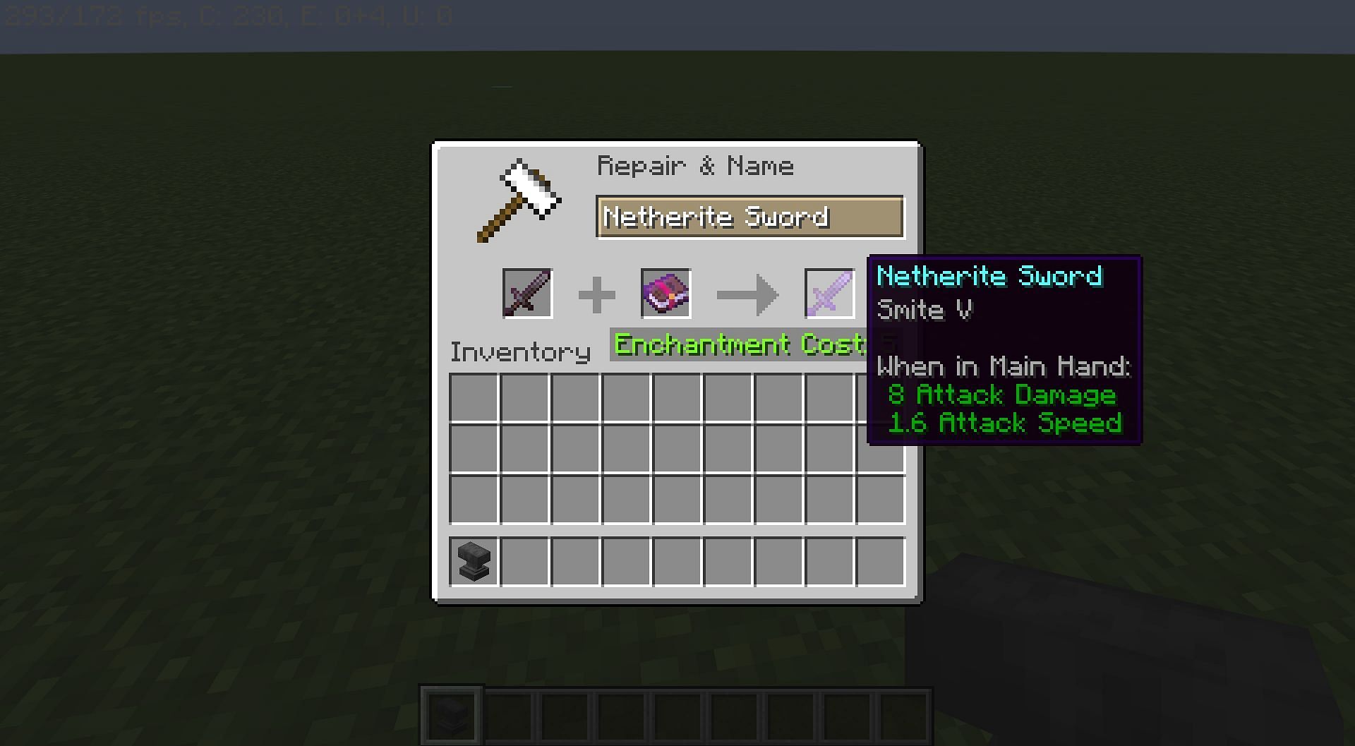 Enchanting netherite sword (Image via Minecraft)