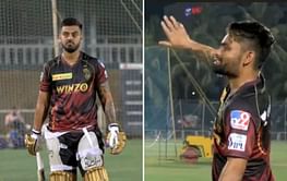 [Watch] "Kaun jeeta? Kaun Haara?" - Nitish Rana and Rinku Singh engage in hilarious banter during KKR's practice session