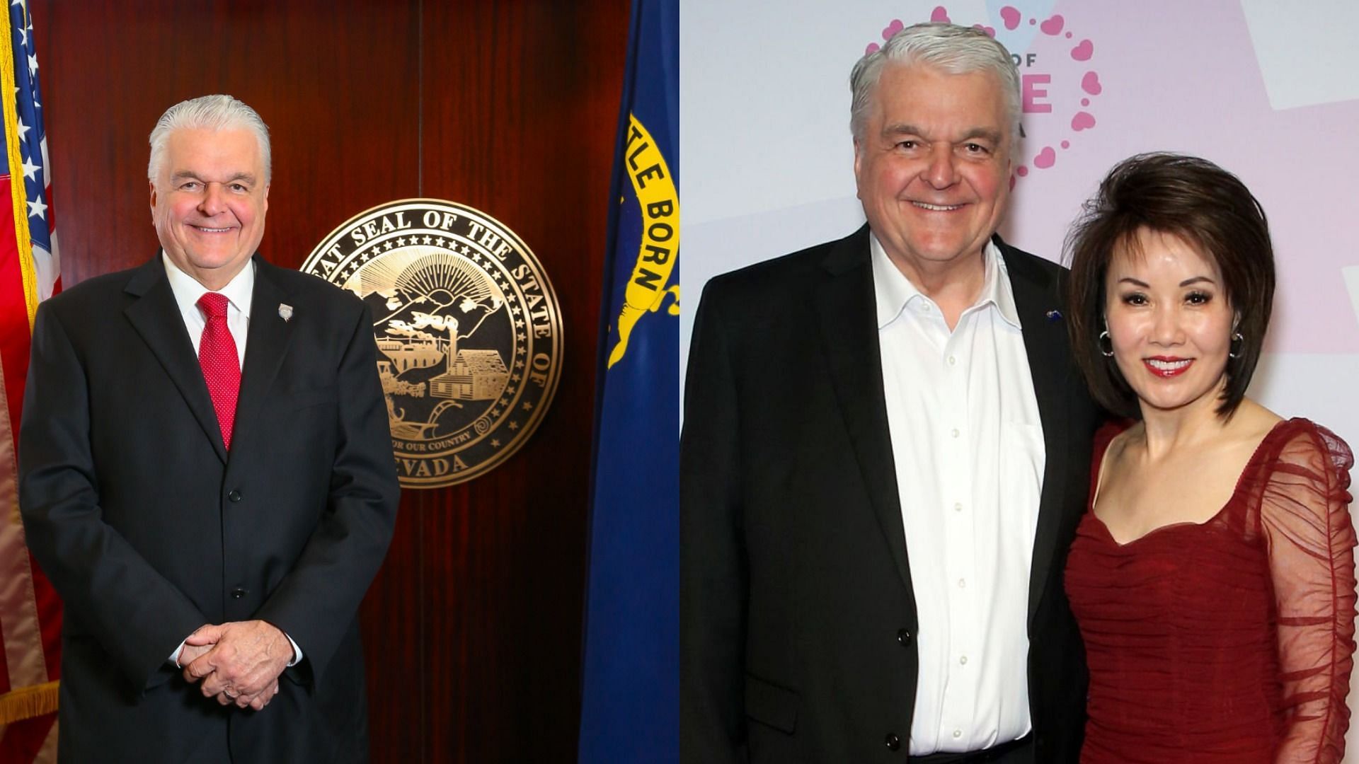 Steve Sisolak and his wife was harassed and threatened at a Las Vegas restaurant over the weekend (Image via Steve Sisolak and Gabe Ginsberg/Getty Images)