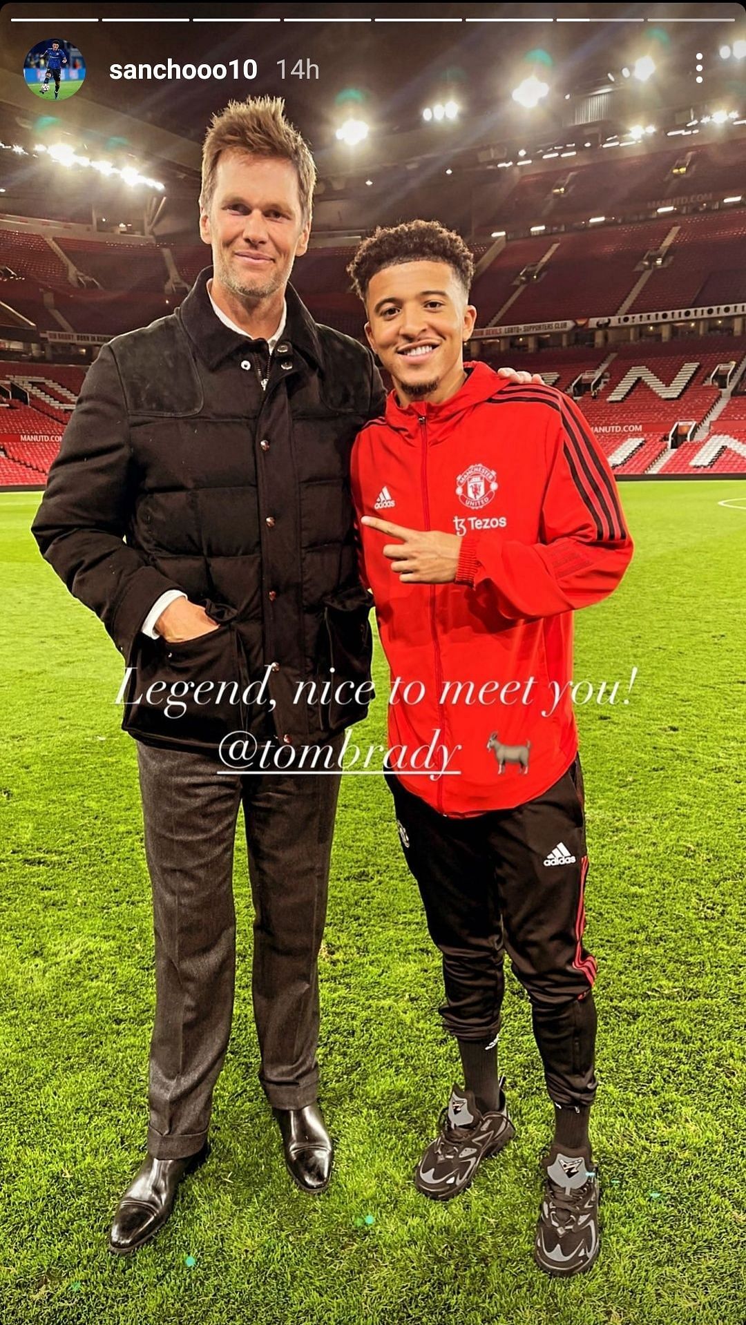 Manchester United's Jadon Sancho with Tom Brady | Image Credit: Jadon Sancho/Instagram