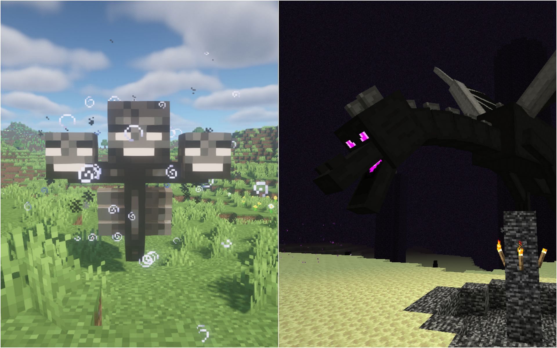Wither and Ender Dragon (Image via Minecraft)