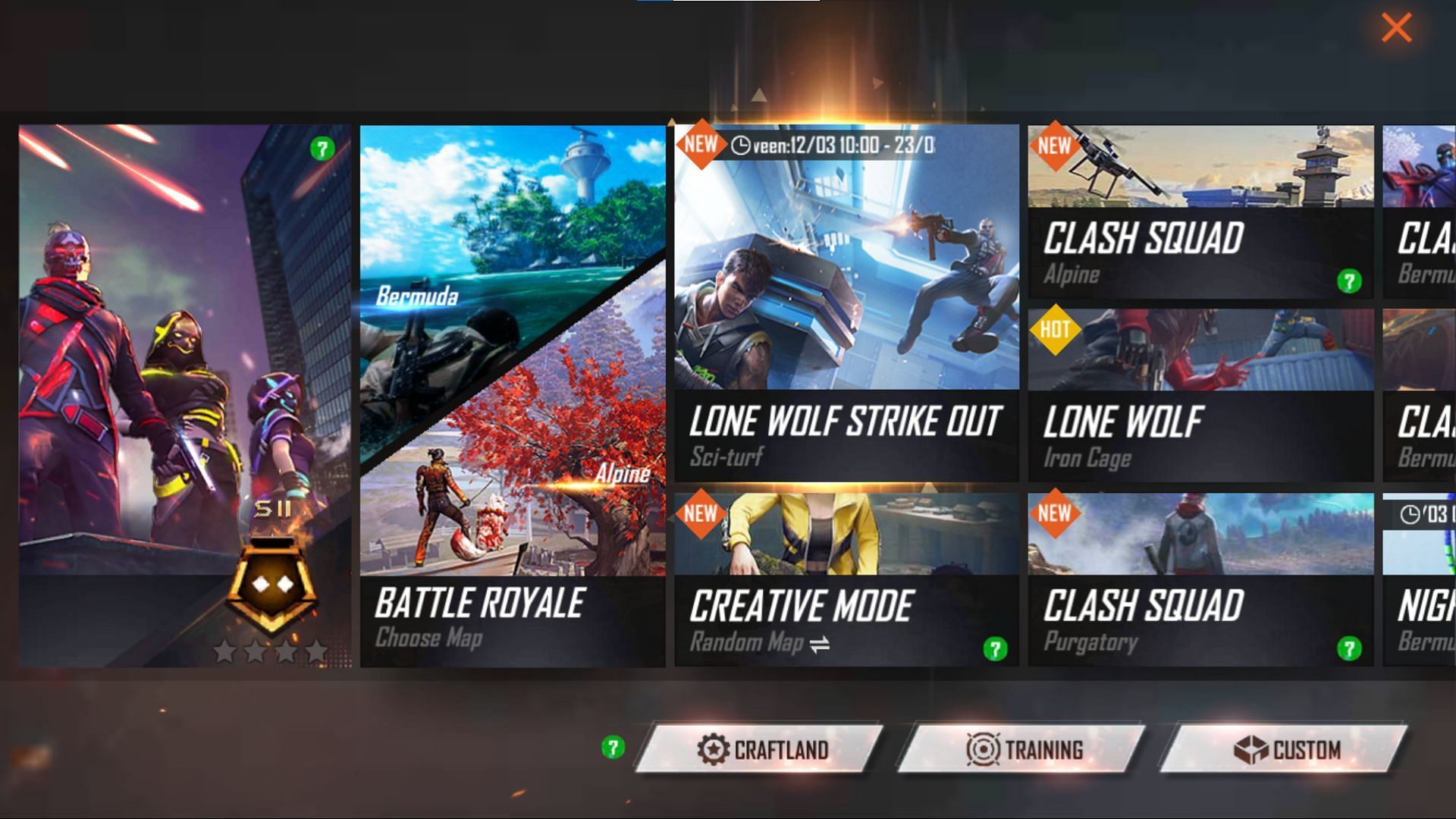 Users will have to select this specific event (Image via Garena)