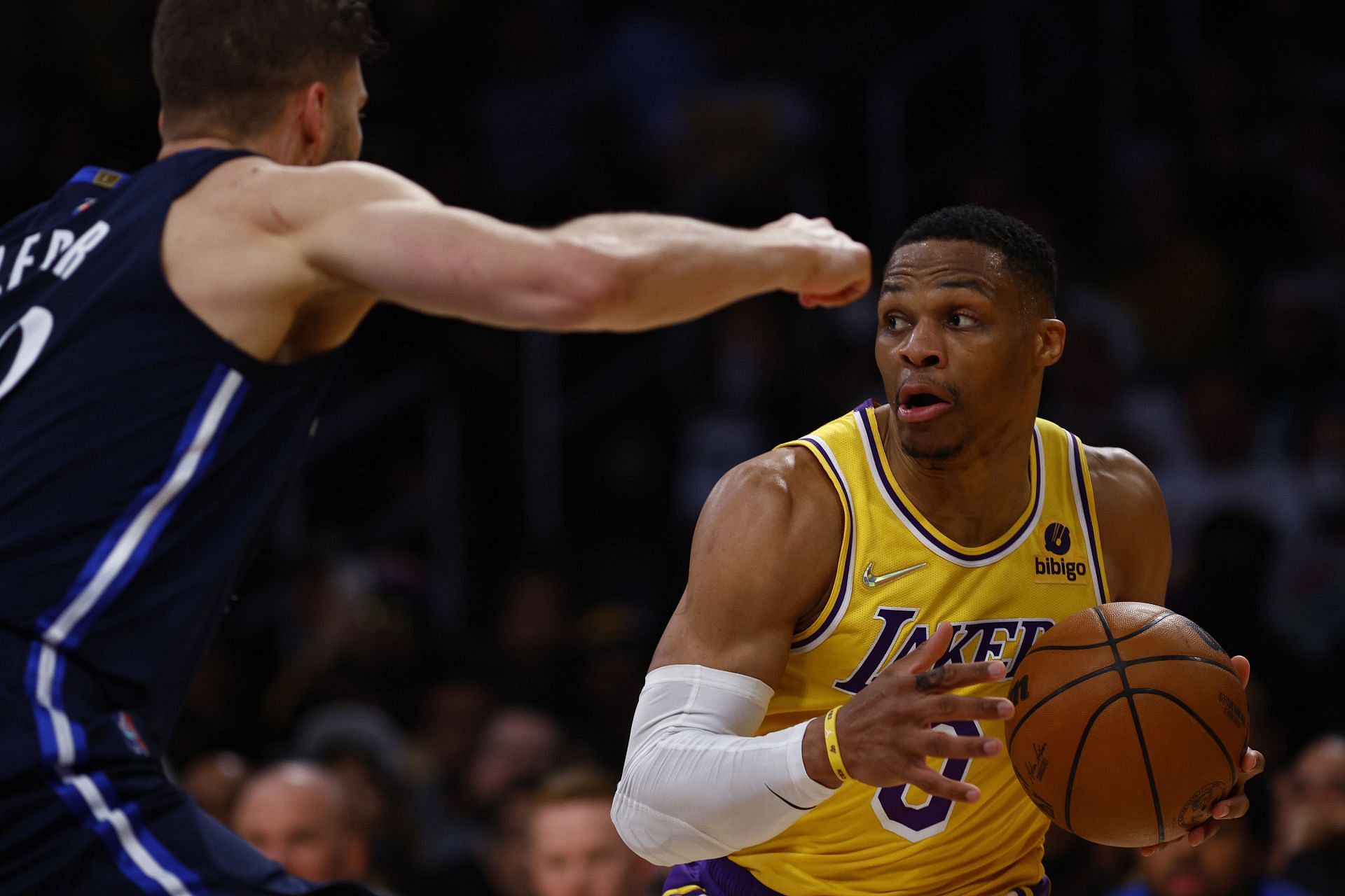 Russell Westbrook of the LA Lakers at Crypto.com Arena on March 1 in Los Angeles, California.