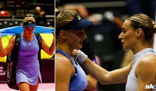 Dayana Yastremska and Ana Bogdan during their first-round match in Lyon