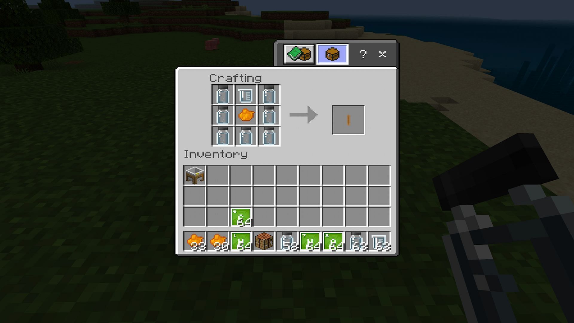 Players can place all the items they just crafted together to create the glowstick (Image via Minecraft)